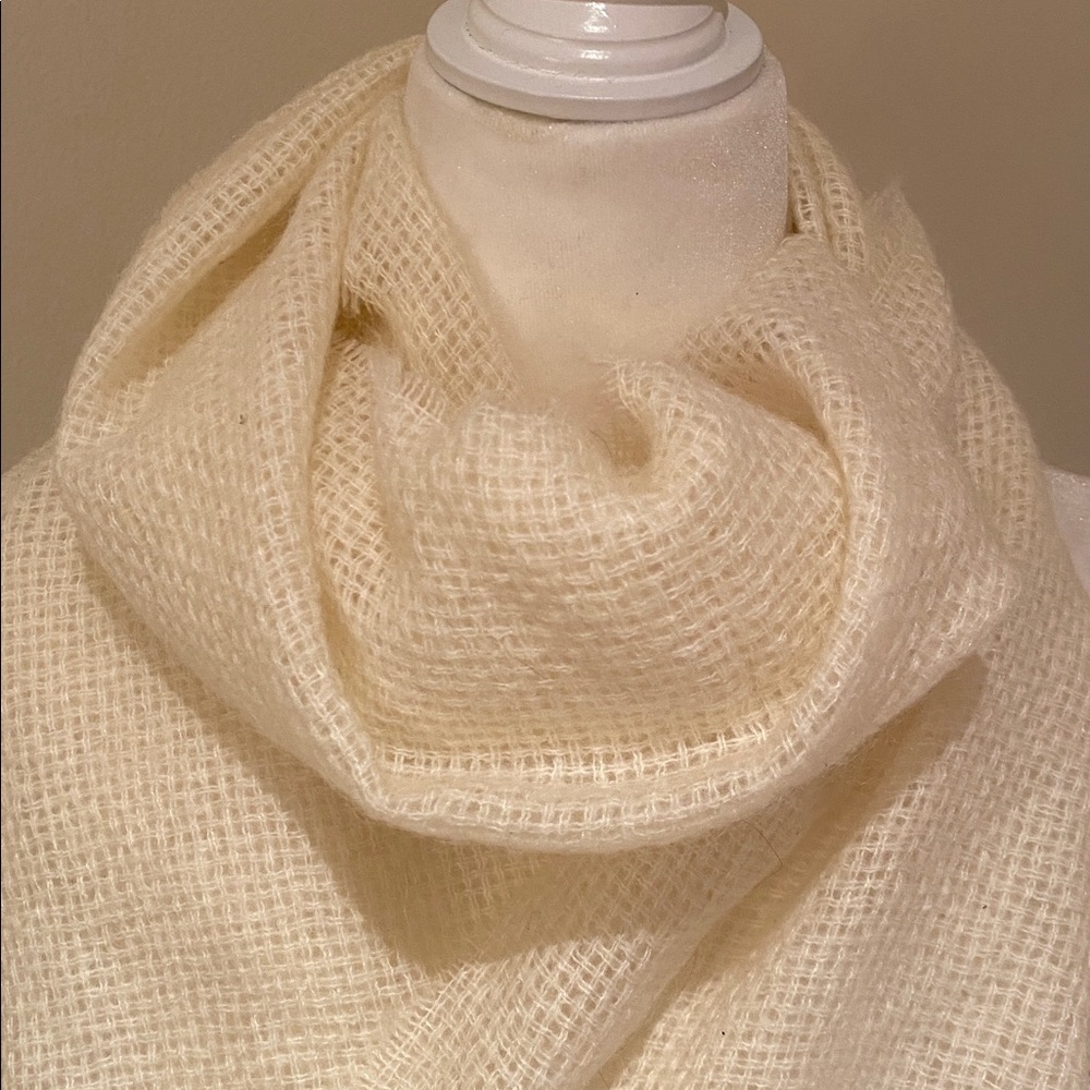 J Crew long scarf ivory basket weave wool mohair acrylic blend 13 x 76 - Picture 3 of 9